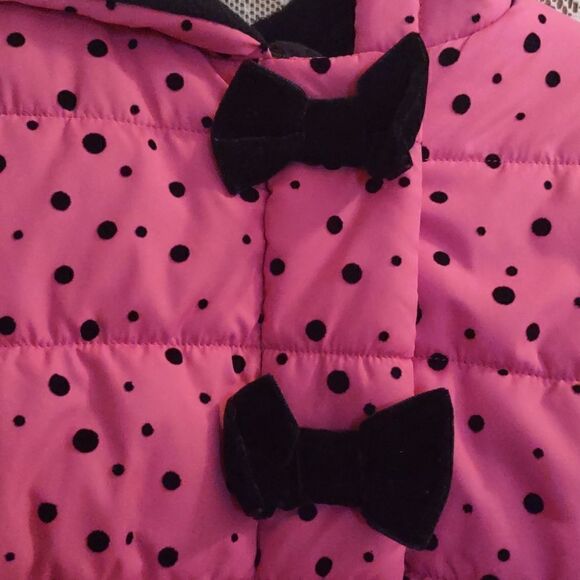 New R 1881 size 12M pink black polka‎ dot hood footed snowsuit zip foldover hand - Picture 2 of 8